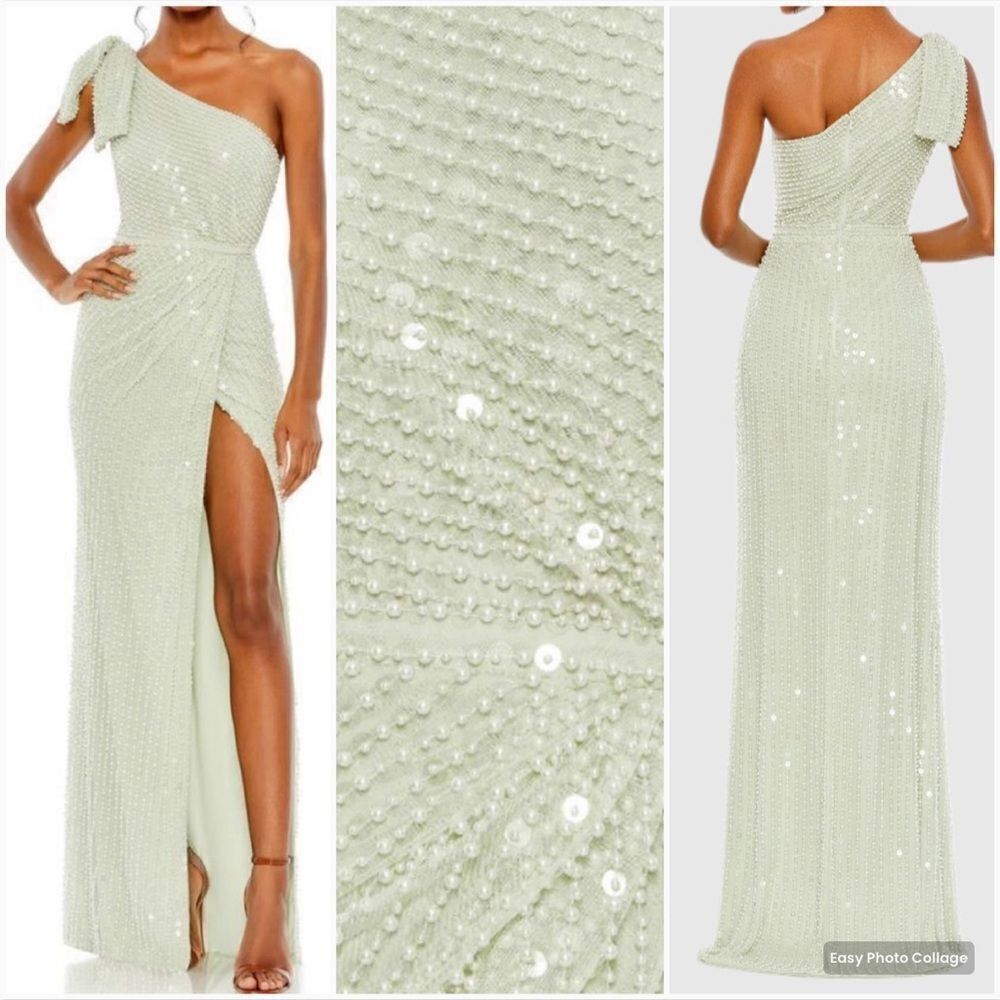 Mac Duggal 93735 Womens Green PEARL EMBELLISHED SOFT TIE ONE SHOULDER GOWN